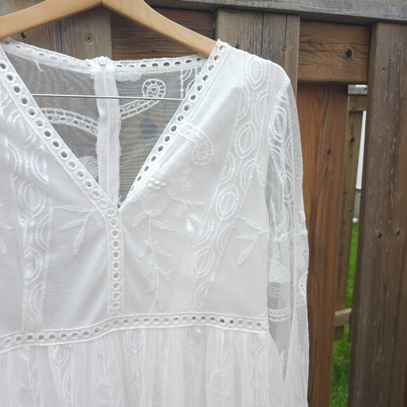 ROMANTIC CUPSHE White Lace Embroidery V-Neck Mini Dress Women's XXL/24/26 BNWT - Picture 4 of 13